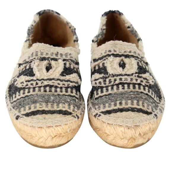 Chanel Espadrille 37 Striped Woven Canvas Cap Toe Cc Flats CC-0503N-0144 - Picture 3 of 11